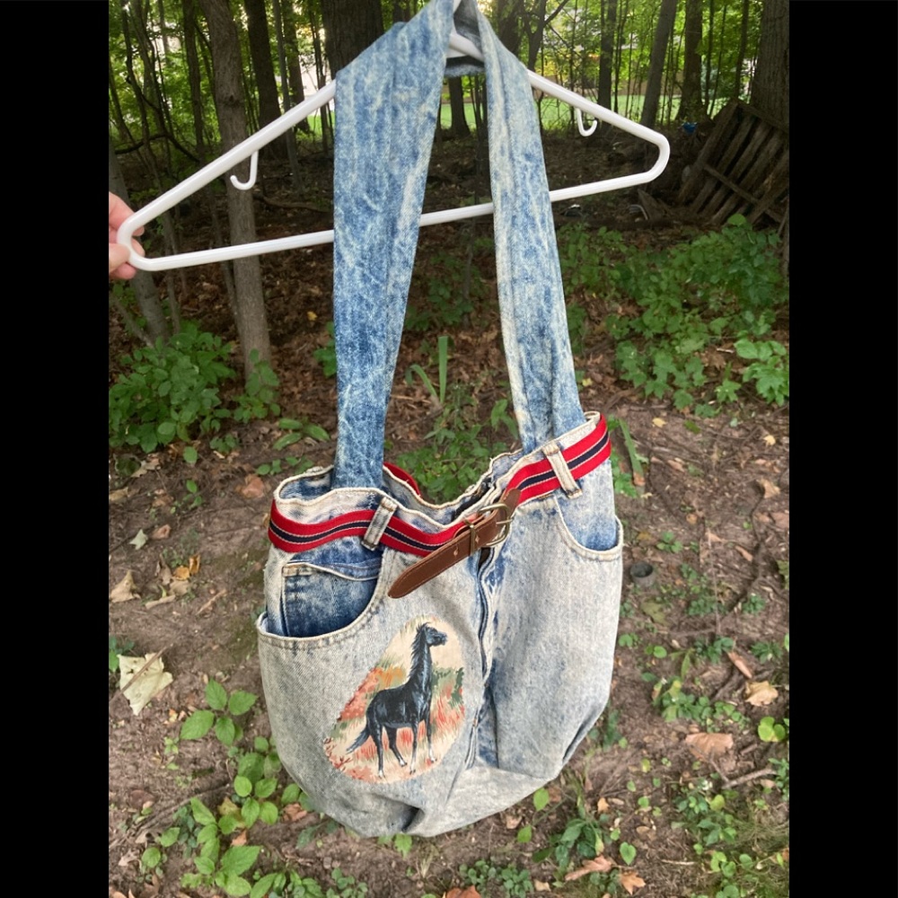 Horses! Acid-washed homemade purse with horse patch
